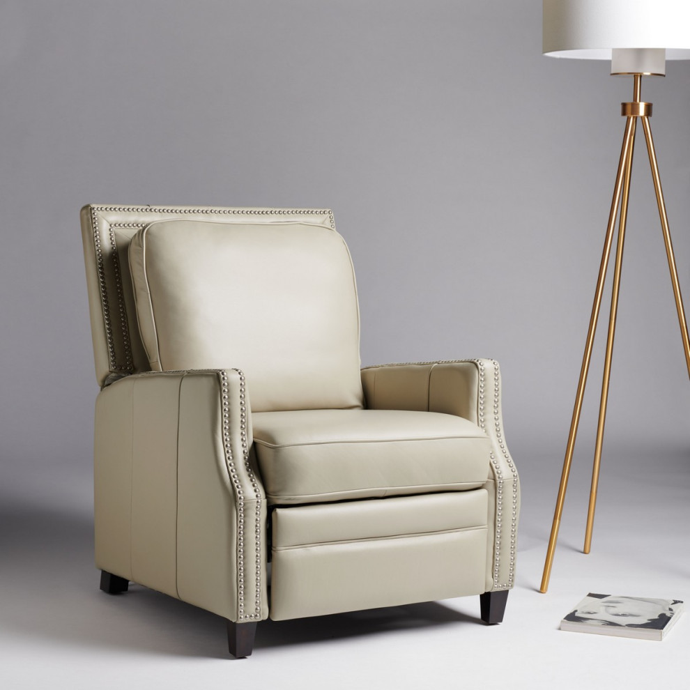 Stirling Leather Recliner Cream   Transitional   Recliner Chairs   by Peachtree Fine Furniture  Houzz