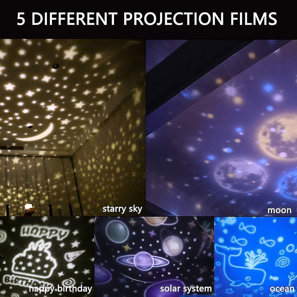 Night Light Projector For Kids - 360 Rotating Planet Universe Projection Lamp Rotatable With 5 Films And 4 Modes For Bedroom Adults Kids Baby Bedroom