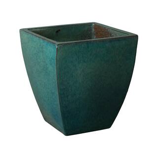 Emissary 15 in. L x 17 in. H Teal Ceramic Square Planter with Drainage Hole 0554TL-2