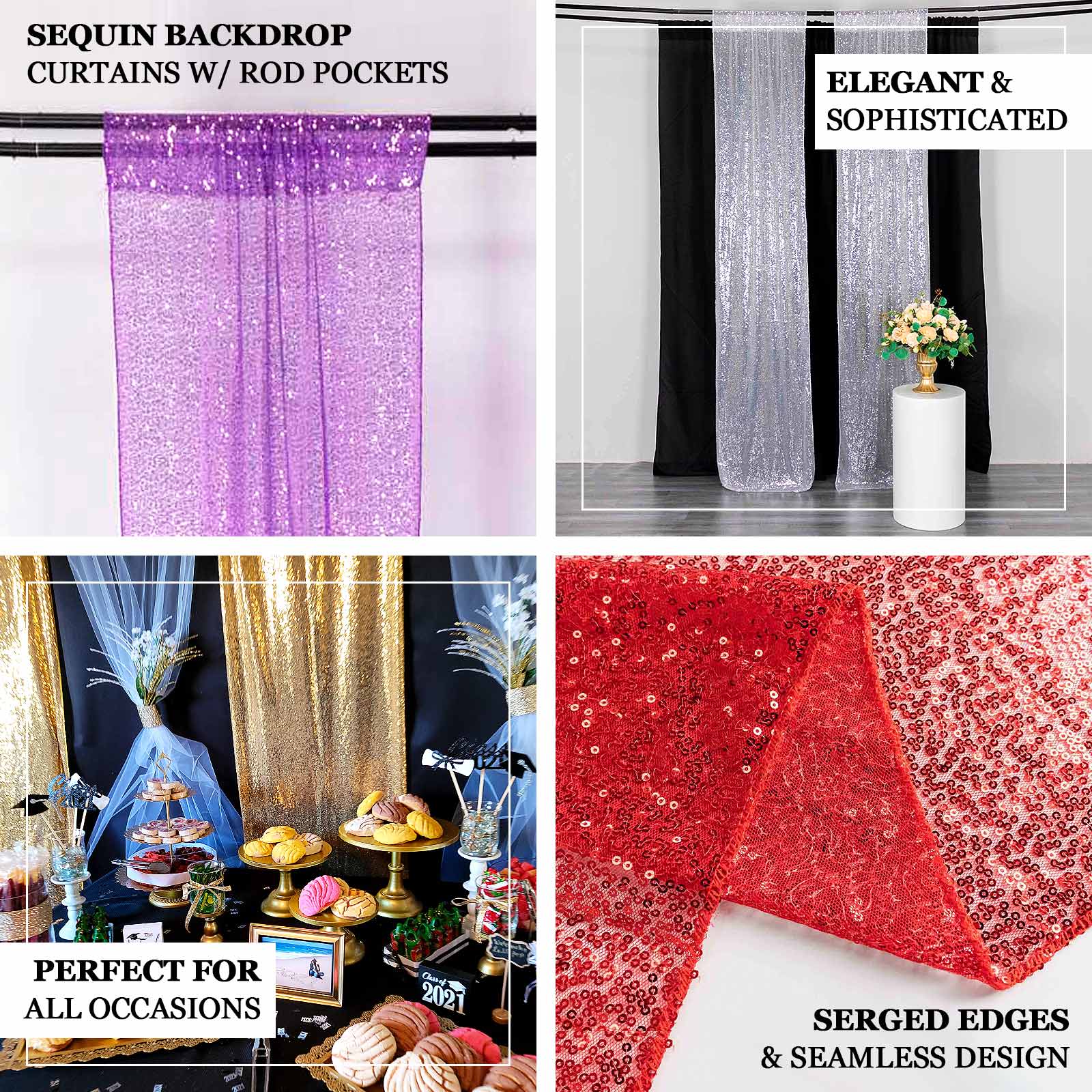 2 Pack Gold Sequin Backdrop Drape Curtains with Rod Pockets, Seamless Glitter Mesh Photo Booth Event Divider Panels - 8ftx2ft