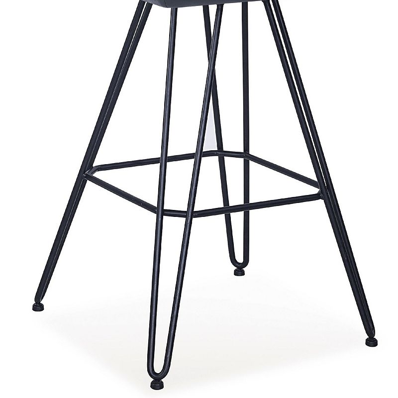 Metal Leather Upholstered Bar Height Stool with Hairpin Style Legs， Set of 2， Blue and Black