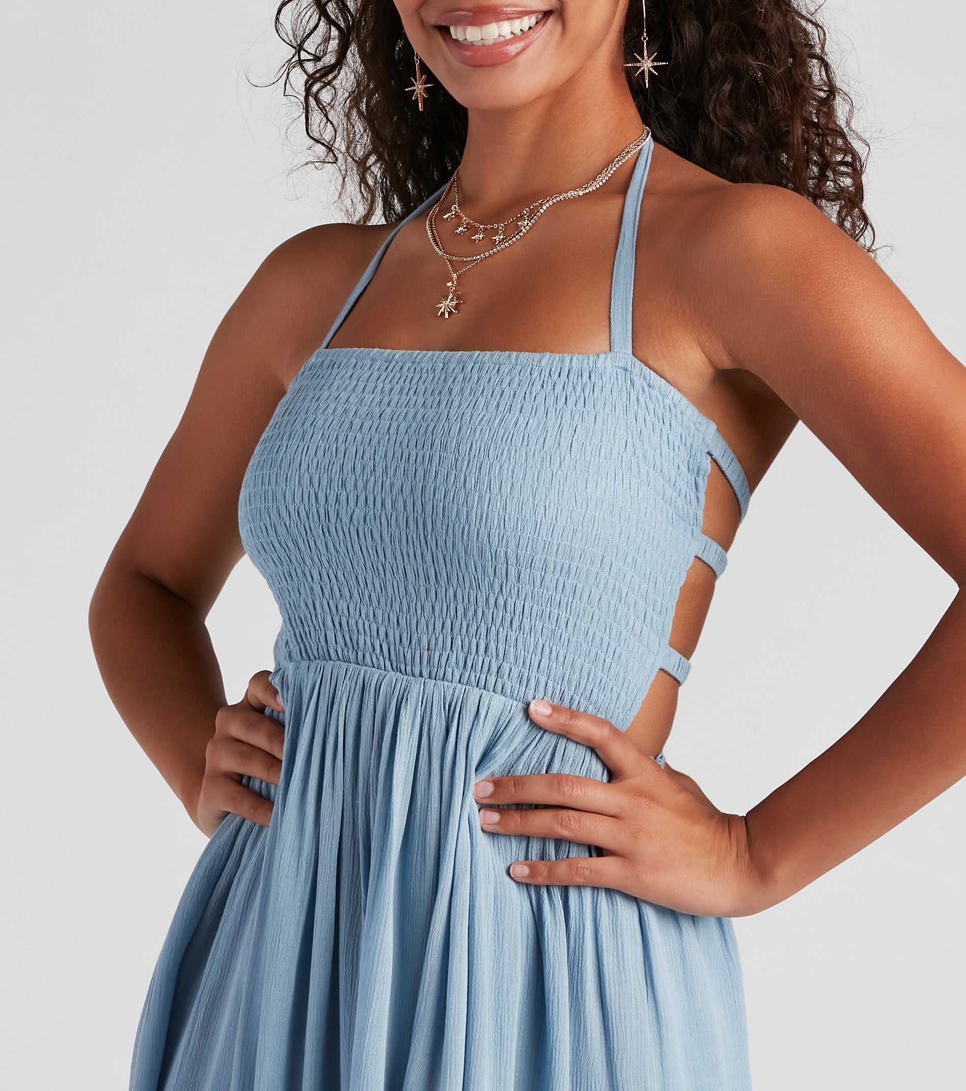 Back Beauty Linen Halter Skater Dress