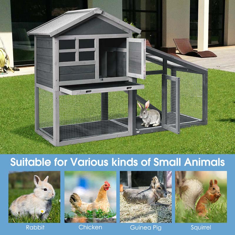 Rabbit Hutch Bunny Cage with Ventilation Door & Removable Tray, Indoor Outdoor Pet Cage House Wooden Chicken Coop