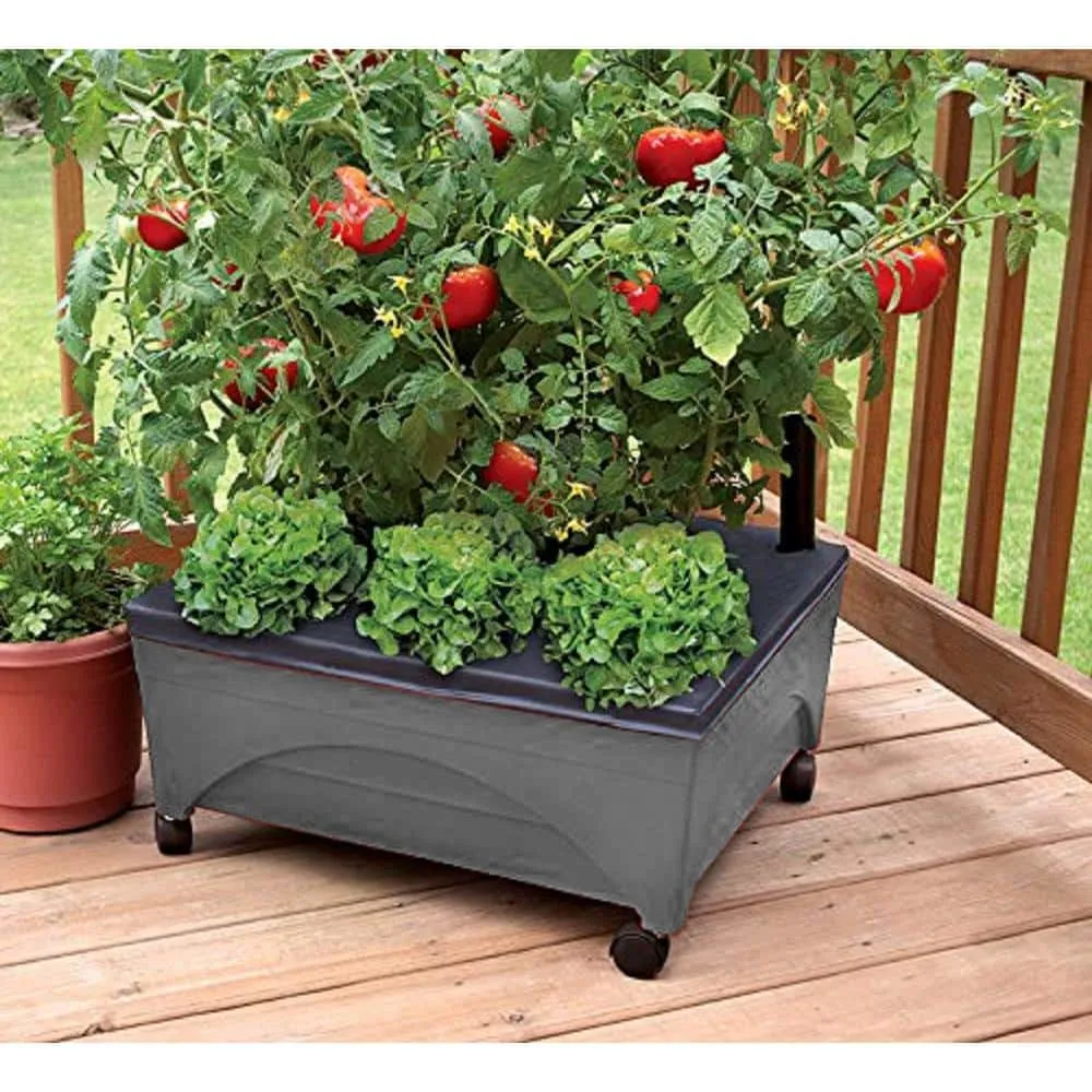 CITY PICKERS 24.5 in. x 20.5 in. Charcoal Gray Plastic Patio Raised Garden Bed Kit with Watering System and Casters