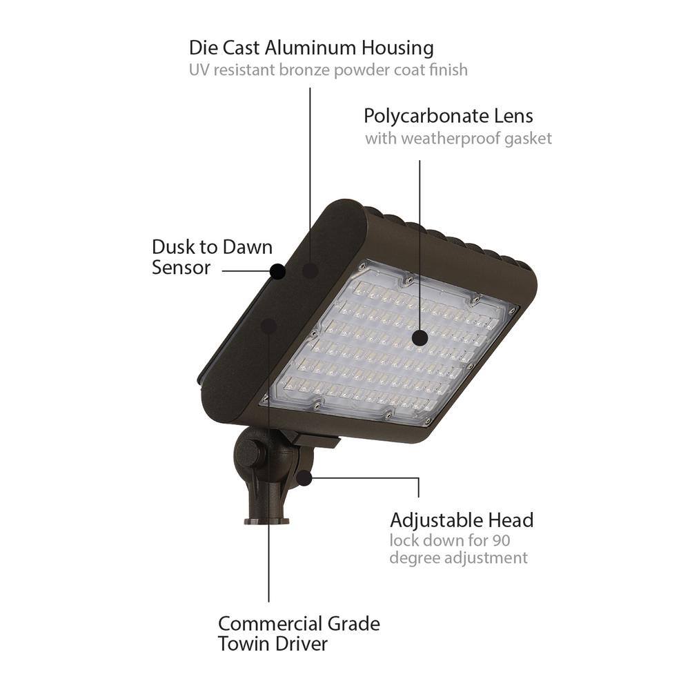 Feit Electric 50-Watt Bronze Daylight Dusk to Dawn Outdoor Security Commercial Grade Adjustable Head Integrated LED Flood Light S8.5CSFL850BZ