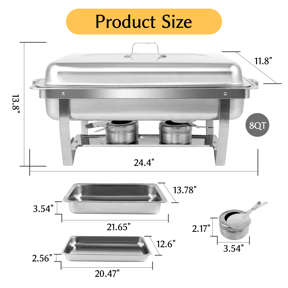 BreeRainz 4 Pack 8QT Chafing Dish Buffet Set， Stainless Steel Food Warmer Set， Rectangular Buffet Server with Tongs and Spoons for Parties， Catering， Banquets， Events (Full Size)