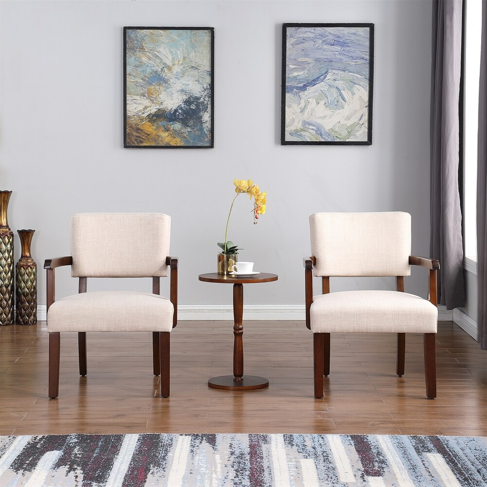 Fabric Accent Chair Set of 2 with Round Wood Table