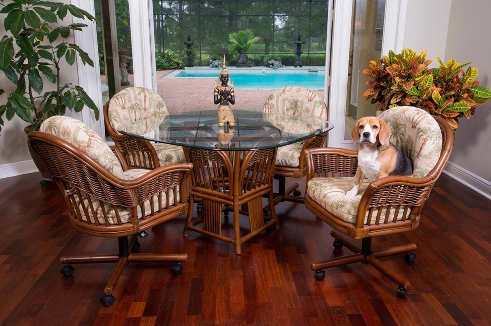 Bridgeport Tilt Swivel Caster Chair In Sienna With Palms Pineapple   Tropical   Dining Chairs   by Alexander  ampSheridan Importers LLC  Houzz