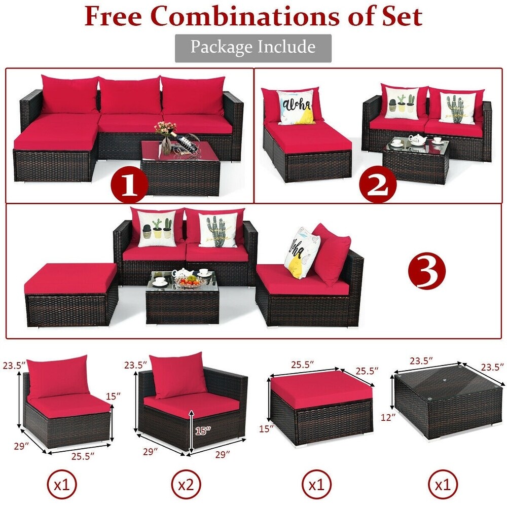 5Pcs Patio Rattan Furniture Set with Coffee Table   29\