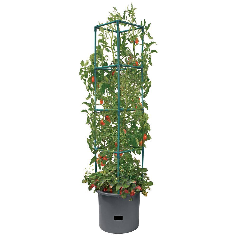 Frame It All Patio Ideas 15 in. x 15 in. x 58 in. Self-Plastic Planter Watering Plant Tower 300001603