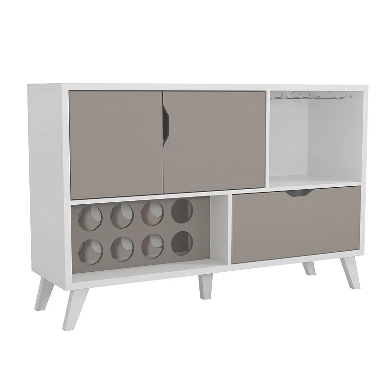 54 Inch 2 Door Wine Bar Cabinet TV Entertainment Console， Wine Rack， 1 Drawer， White， Gray