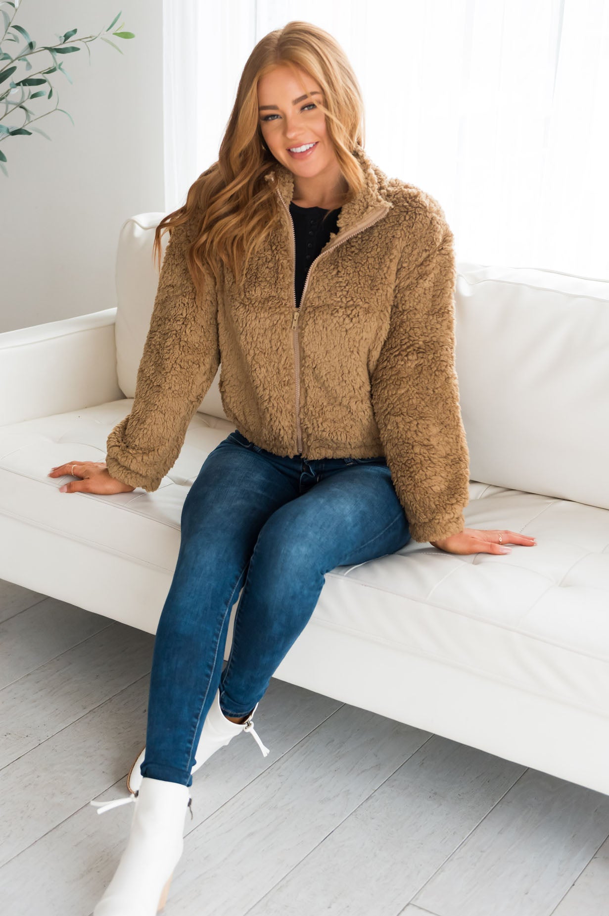 Let's Get Cozy Modest Fuzzy Zip Up Jacket