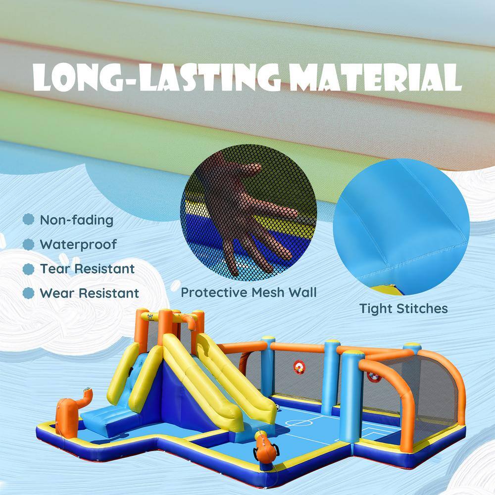 Costway Giant Soccer-Themed Inflatable Water Slide Bouncer Bounce House with Splash Pool without Blower NP10362