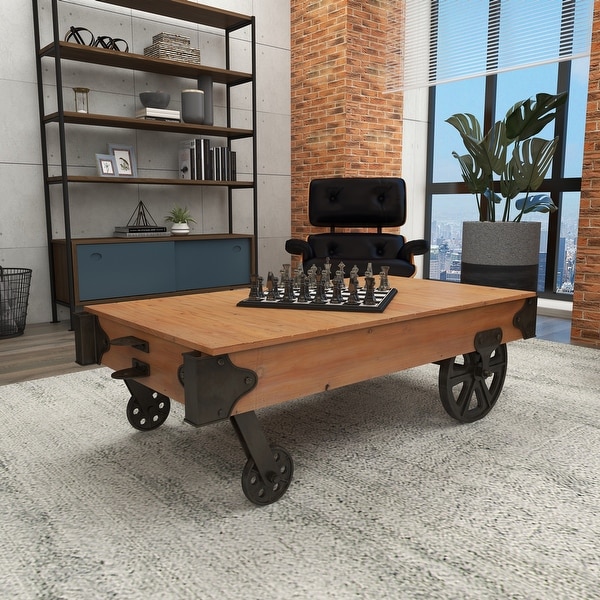 Utility Item Used Often Natural Wood Cart Coffee Table