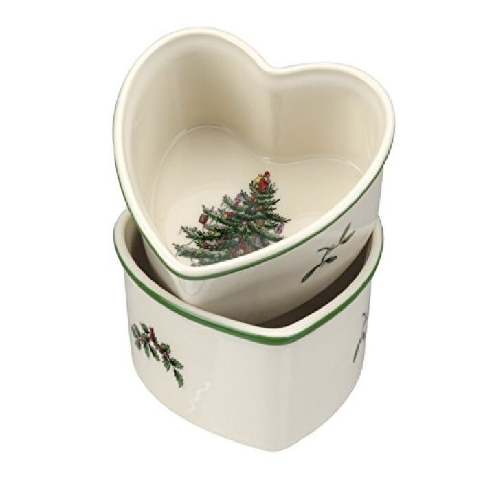 Spode Christmas Tree Heart Shaped Scalloped Ramekins   3.5 Inch