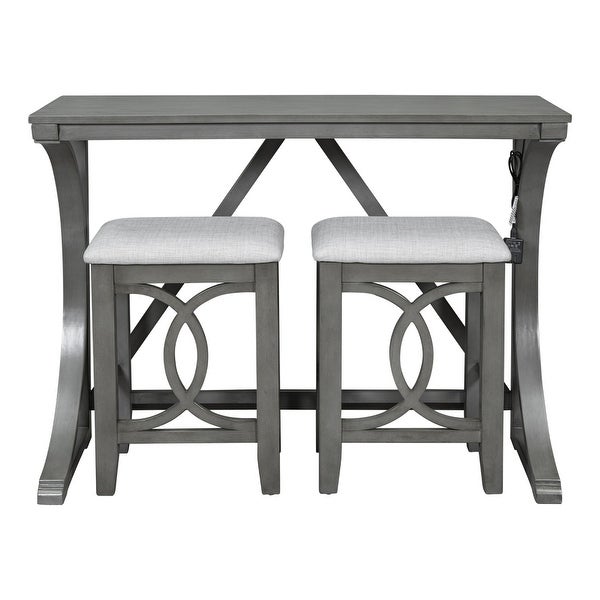 3-Piece Counter Height Dining Table Set with USB Port Gray|G