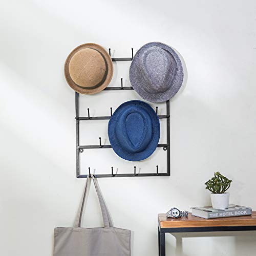 MyGift Modern Matte Black Wall Mounted Metal Hat Rack