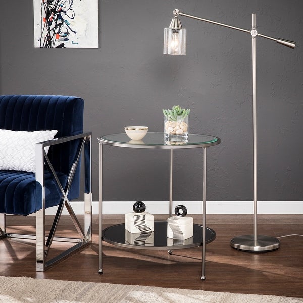 SEI Furniture Rainier Round Metal and Glass Side Table