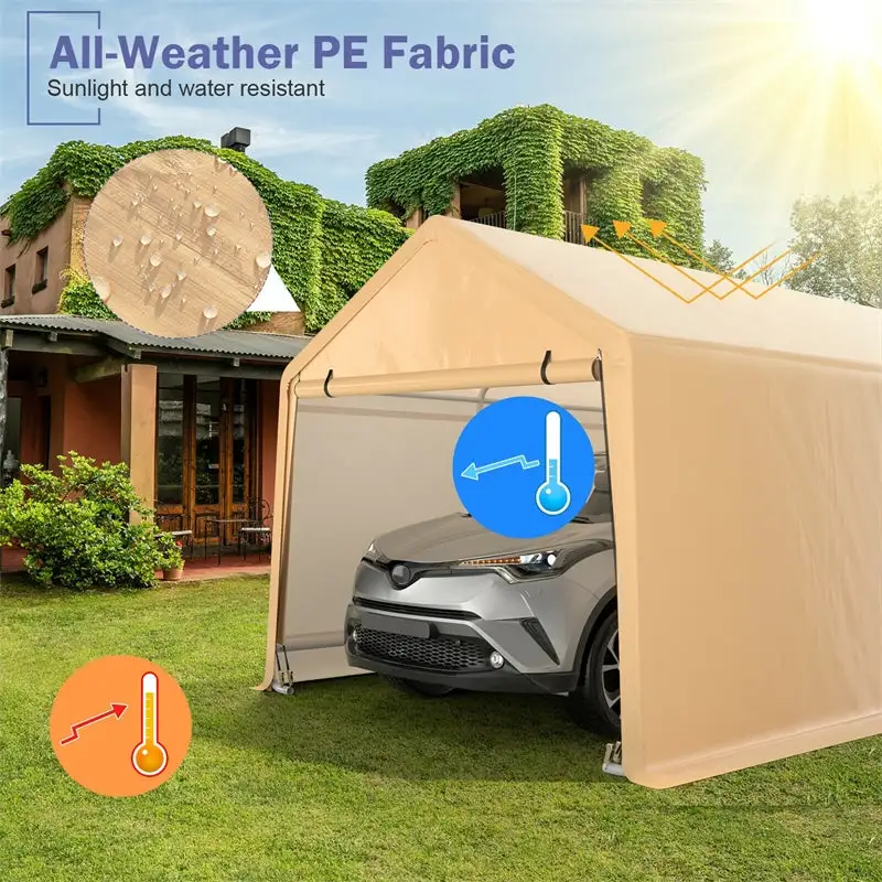 10.5' x 17' Heavy Duty Portable Carport Car Canopy Garage Tent with Roll-up Front Door