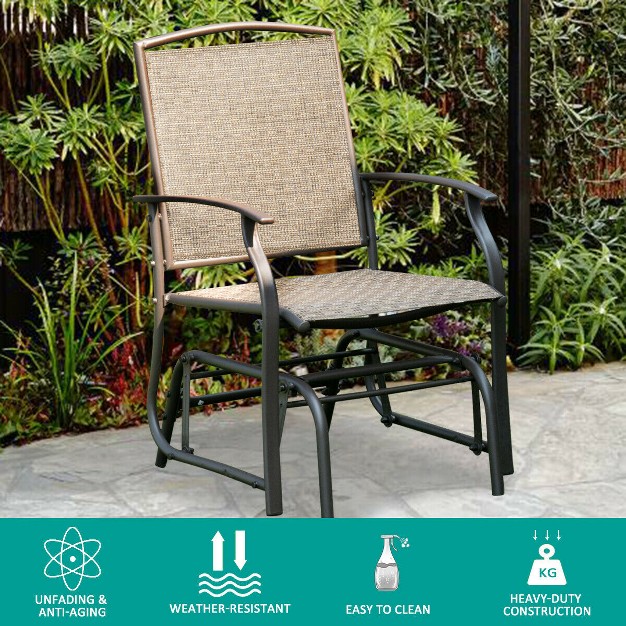 Costway Patio Swing Single Glider Chair Rocking Seating Steel Frame Garden Furni Brown