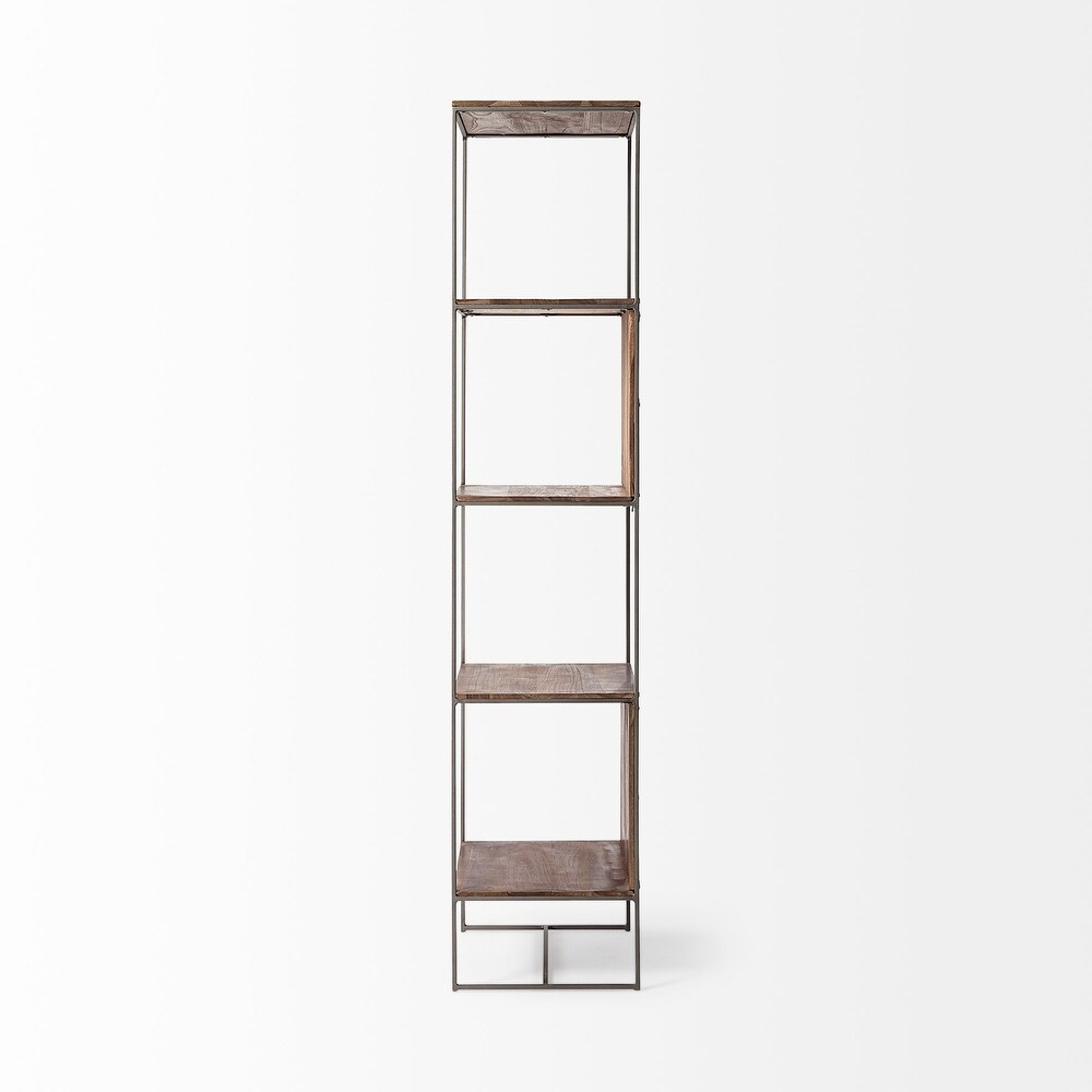 Morris II Medium Brown Solid Wood w/Silver Metal Frame 4 Tier Shelving Unit   20\