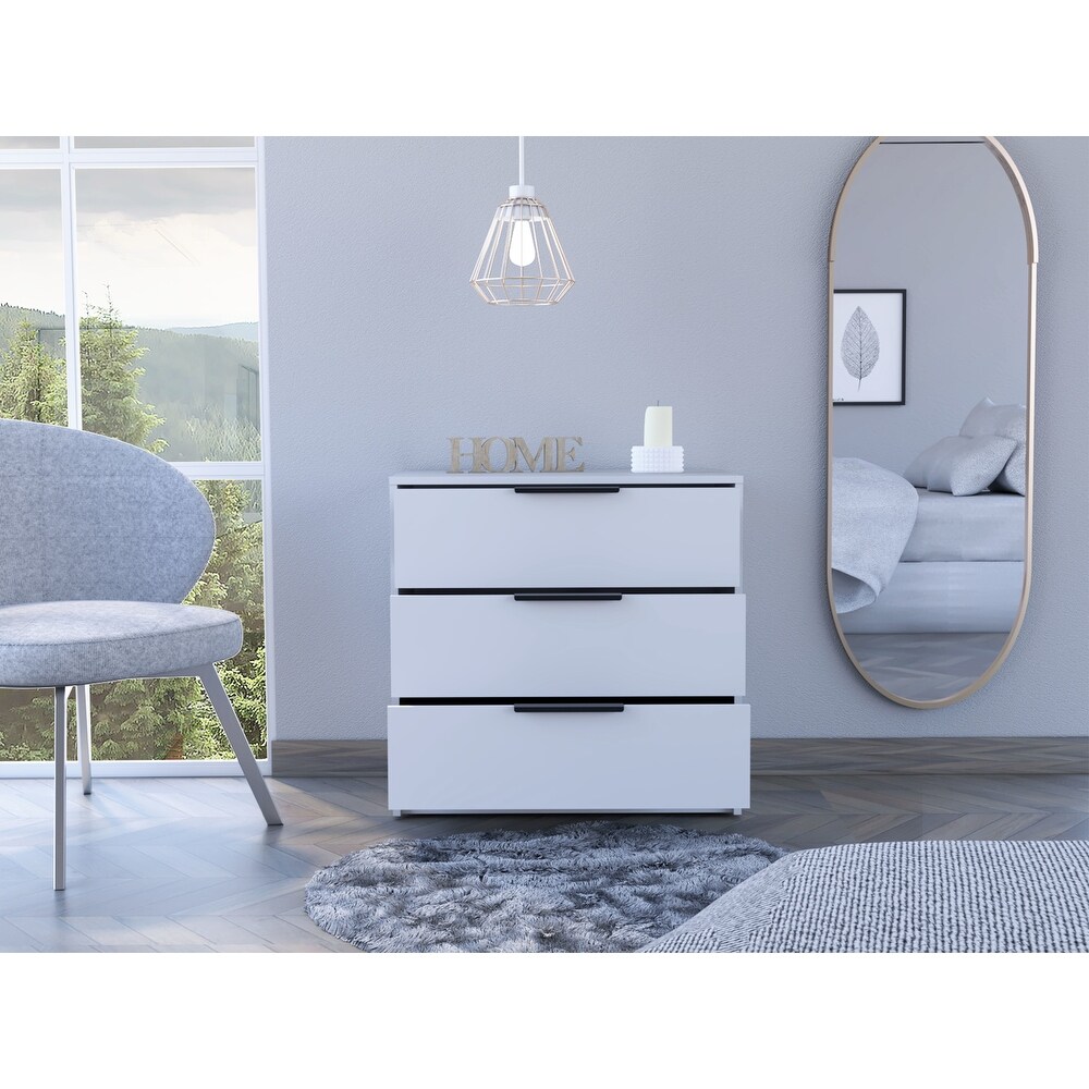 (Preferred Choice Furniture) 3 Drawer Rectangle Dresser White  Suitable for Bedroom  Living Room  Dining Room