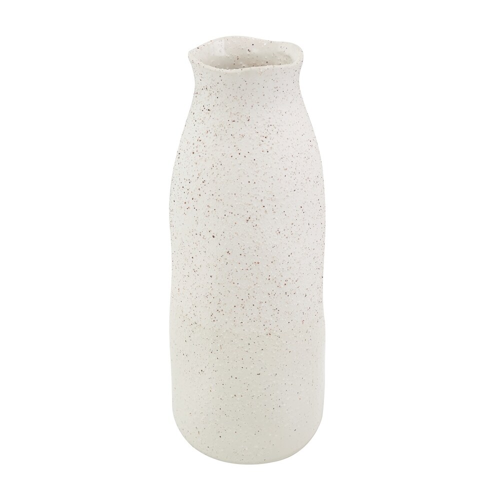 Cream Ceramic Abstract Wavy Vase with Textured Speckled Detailing