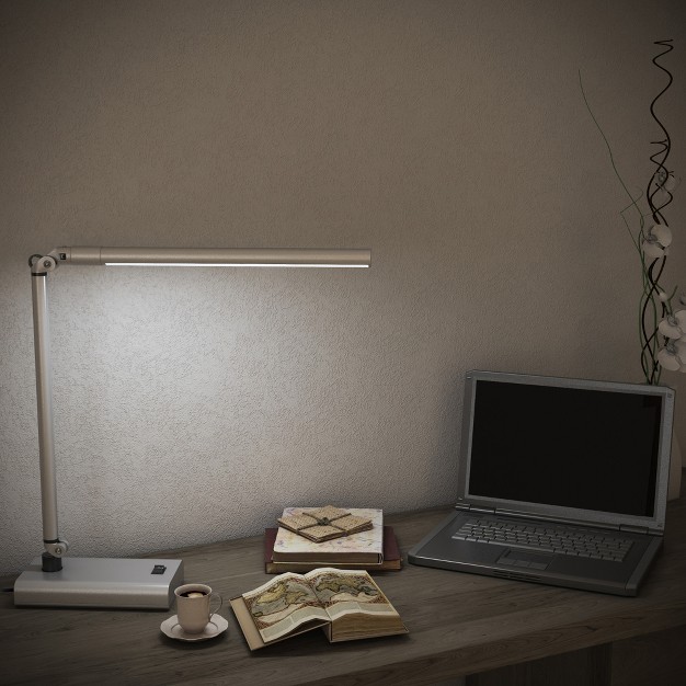 Hastings Home Led Contemporary Reading And Desk Lamp With 2 Adjustable Arms White