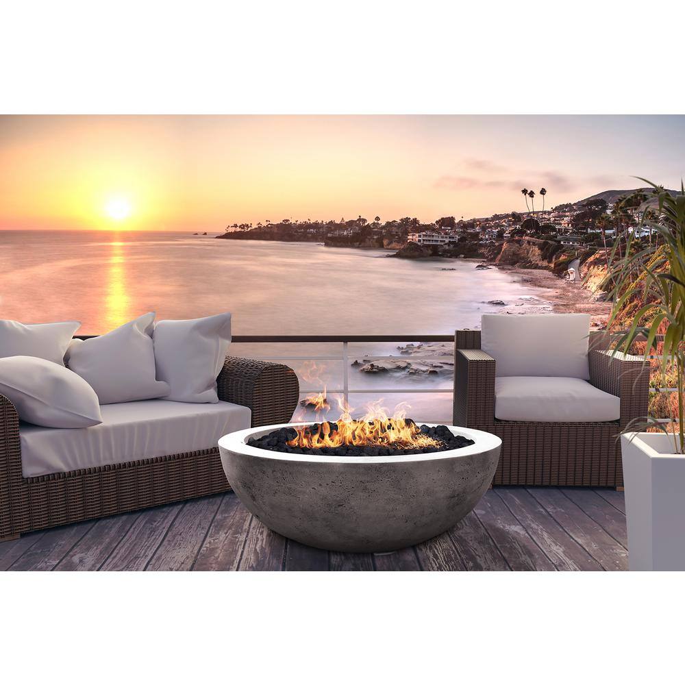 Natco Stanford 39 in. W x 18 in. H Outdoor Round Cement Natural Gas Fire Pit Kit Bowl in Pewter Color w 27 lbs. of Lava Rock MS21NG