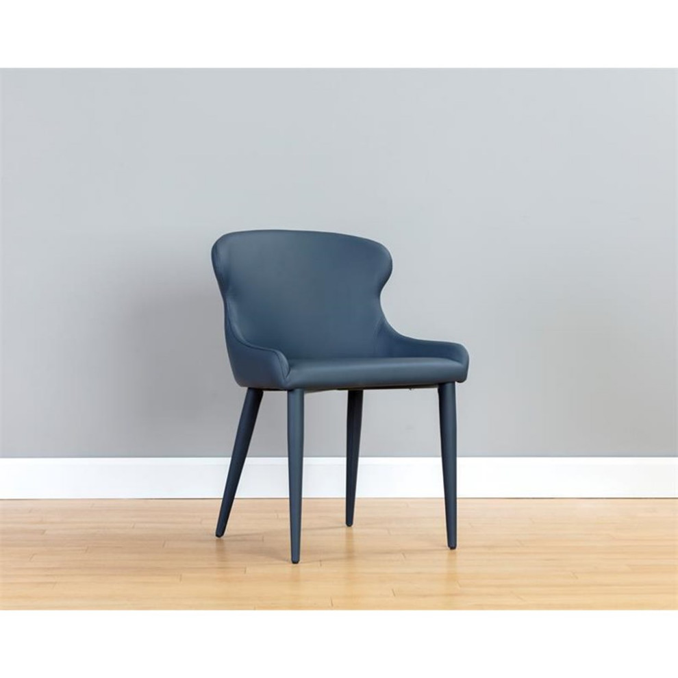 Maklaine 19.25 quotFaux Leather and Metal Dining Chair in Blue (Set of 2)   Midcentury   Dining Chairs   by Homesquare  Houzz