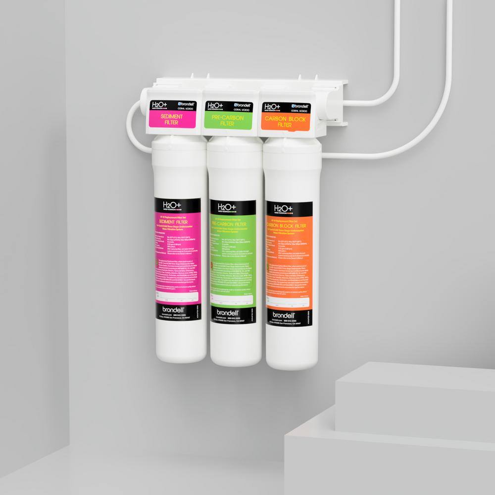 Brondell Coral 3 Stage WQA Gold Certified Undercounter Water Filtration System with Over 99% Lead Reduction in White UC300
