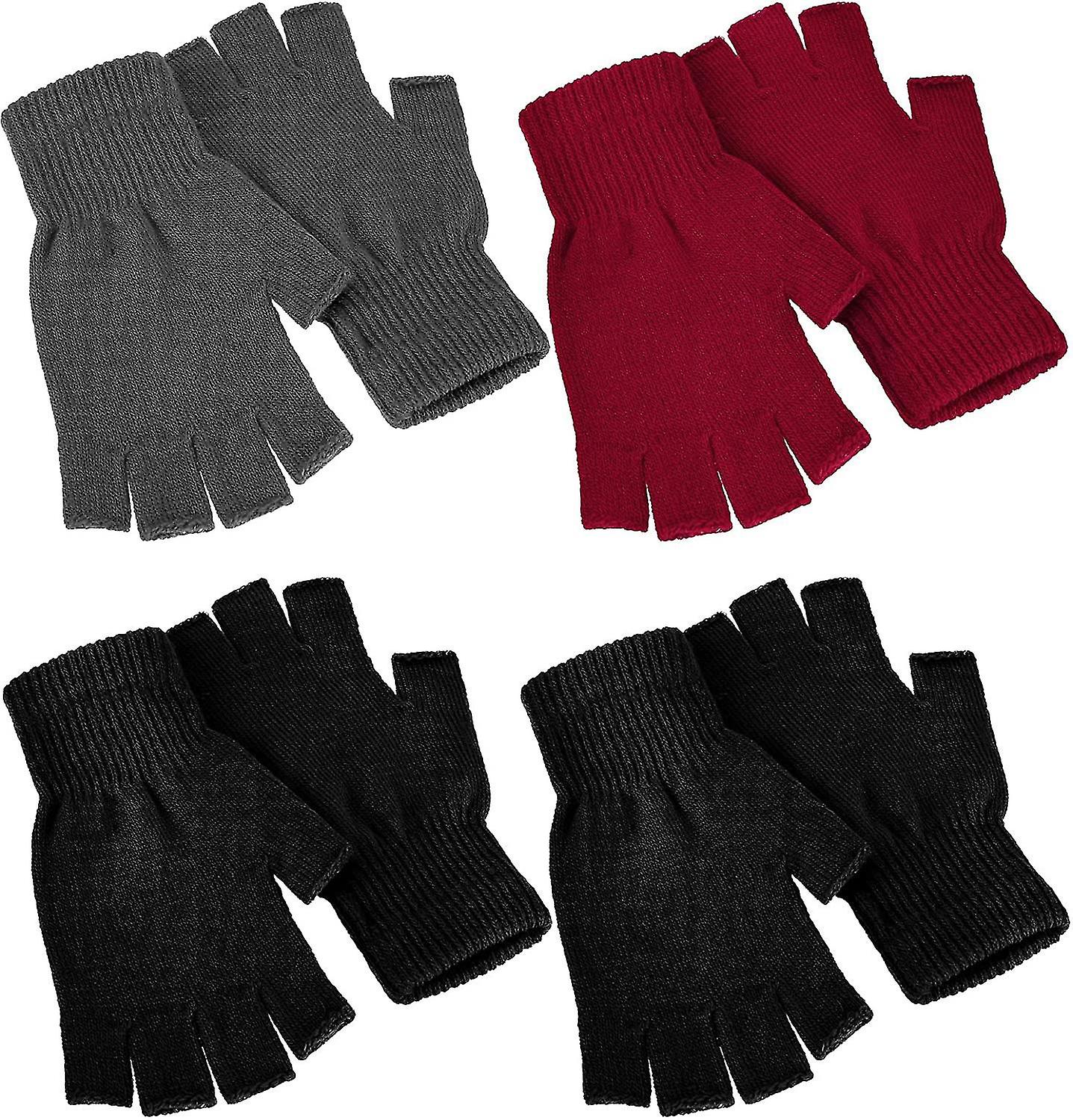 4 Pairs Winter Half Finger Gloves Knitted Fingerless Mittens Warm Stretchy Gloves For Men