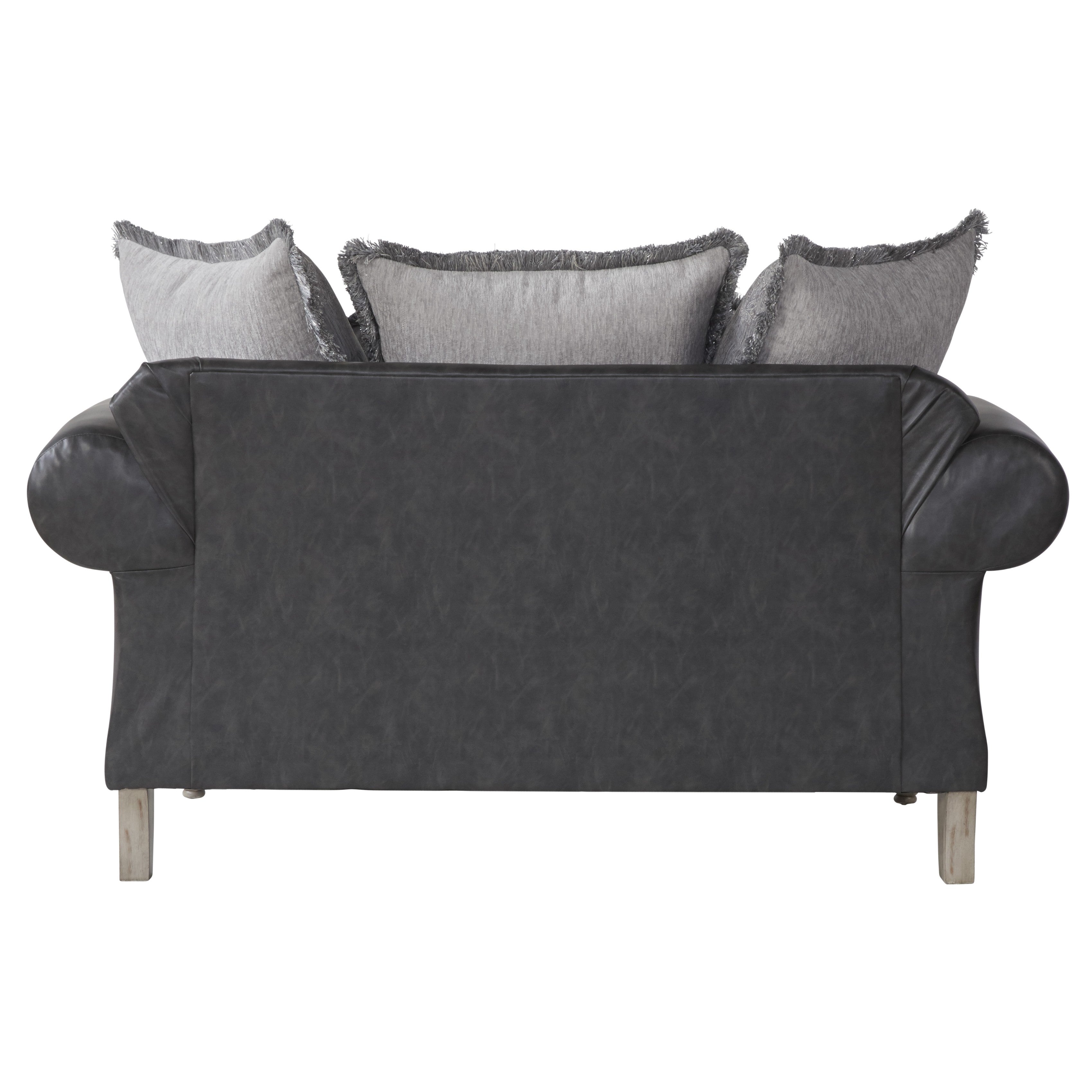 Roundhill San Marino Traditional 2-Tone Pillow Back Sofa and Loveseat Set, Fabric Upholstery, Gray