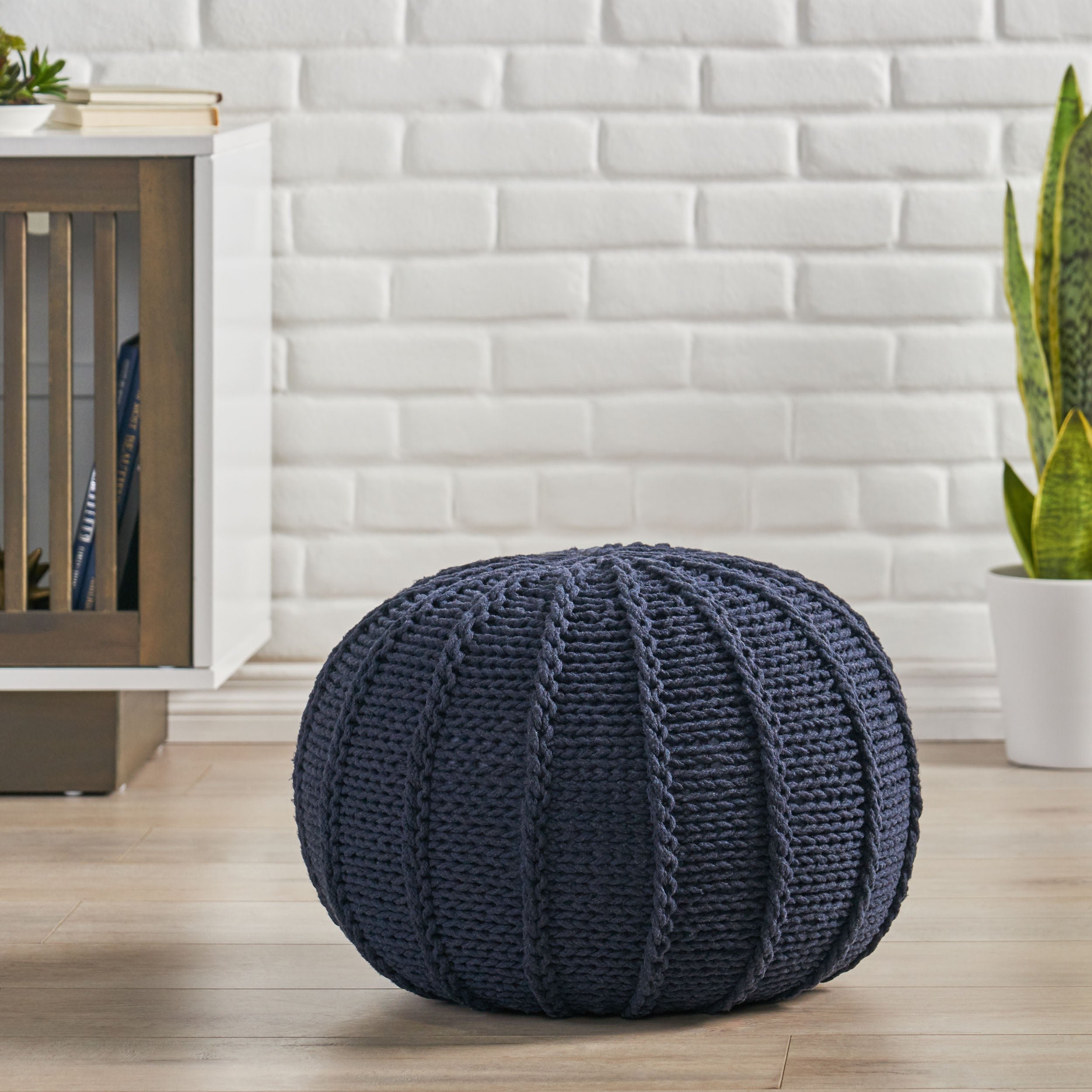 Agatha Modern Knitted Cotton Round Pouf