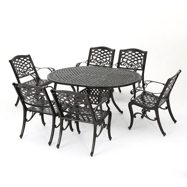 Windley Outdoor Expandable Aluminum Dining Set with Umbrella Hole by Christopher Knight Home