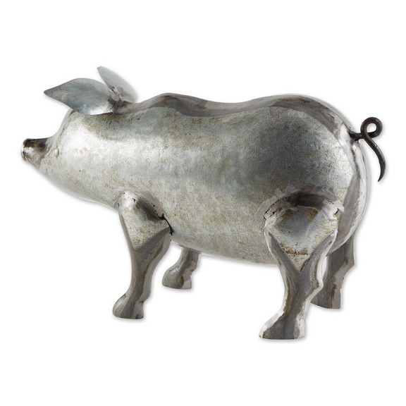 Accent Plus 4506341 Galvanized Pig Sculpture