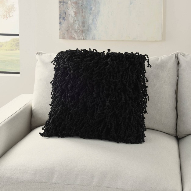 Oversize Shag Hand Knotted Fugga Square Throw Pillow Black Mina Victory