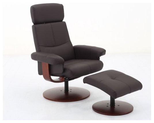 Modern Recliner Chair  ampFootstool  Swiveling Design With Brown Faux Leather Seat   Modern   Recliner Chairs   by Declusia  Houzz