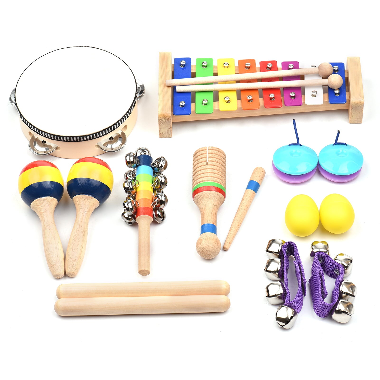 Dcenta 13 PCS Kids Musical Instruments Toys with Carry Bag Colorful Wooden Percussion Instruments Early Education Gifts for Toddlers Children Preschool Girls Boys