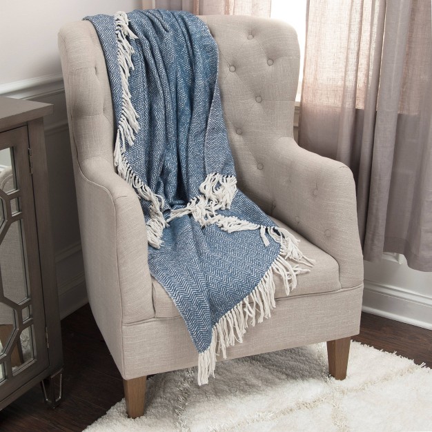 Chevron Throw Blanket Blue Rizzy Home