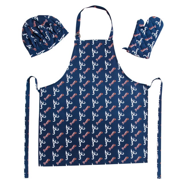 Mlb Atlanta Braves Apron Mitt Hat Grill Tool Set 3pc