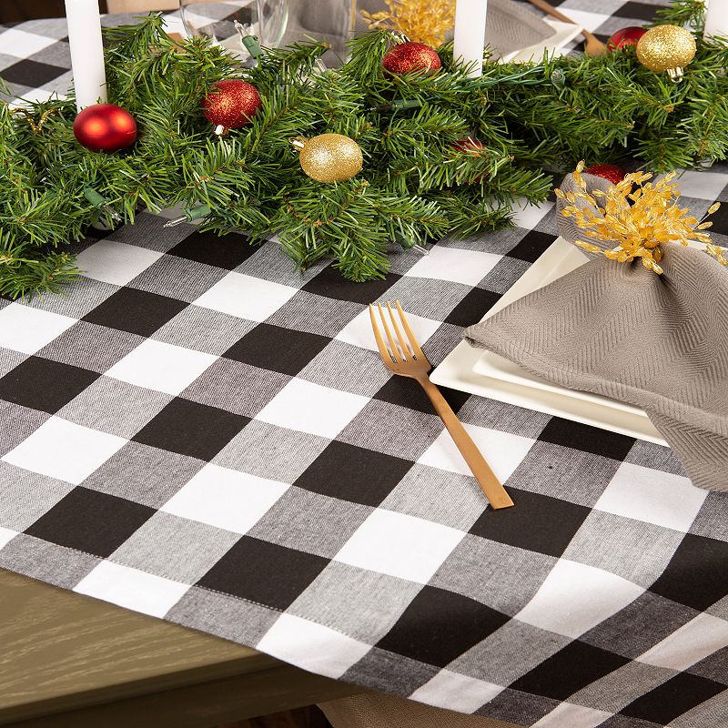 Black and White Buffalo Checkered Designed Rectangular Tablecloth 60 x 84