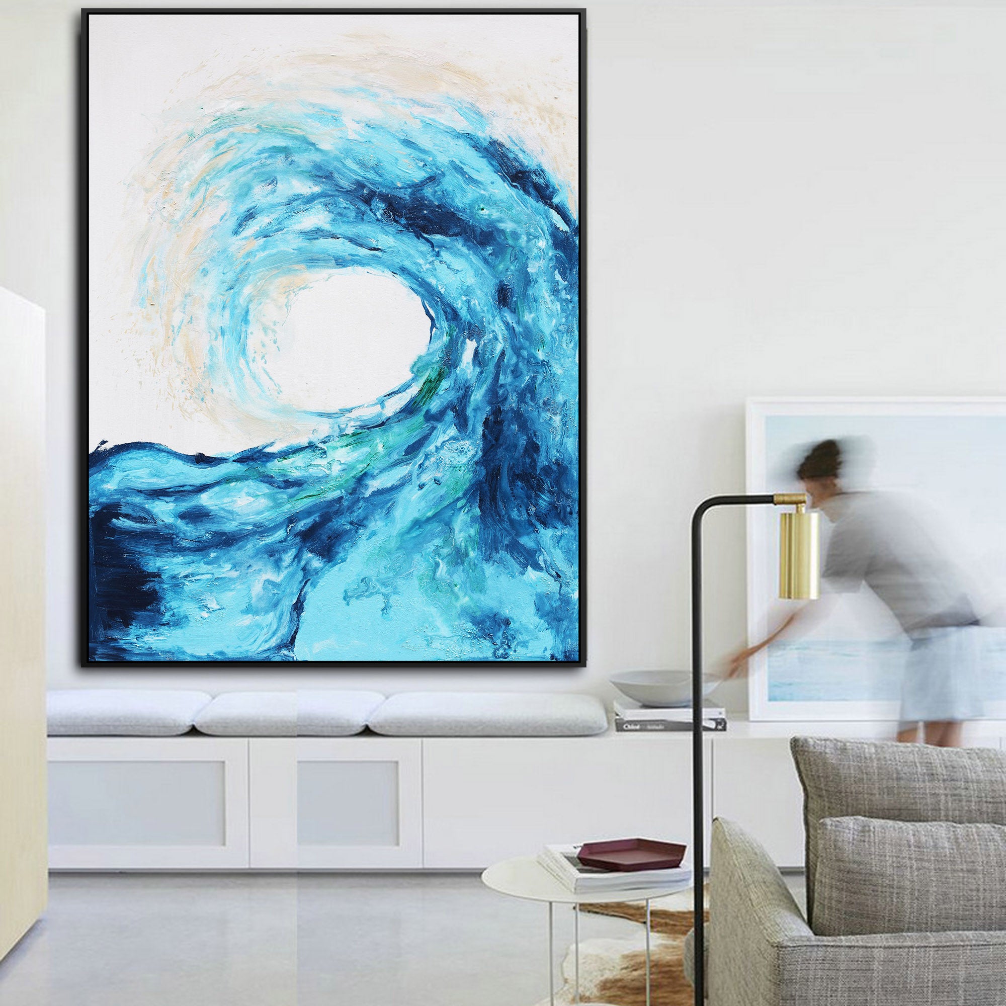 Wave Hand Painted Art Painting With Frame 130X90 Cm Soap0056