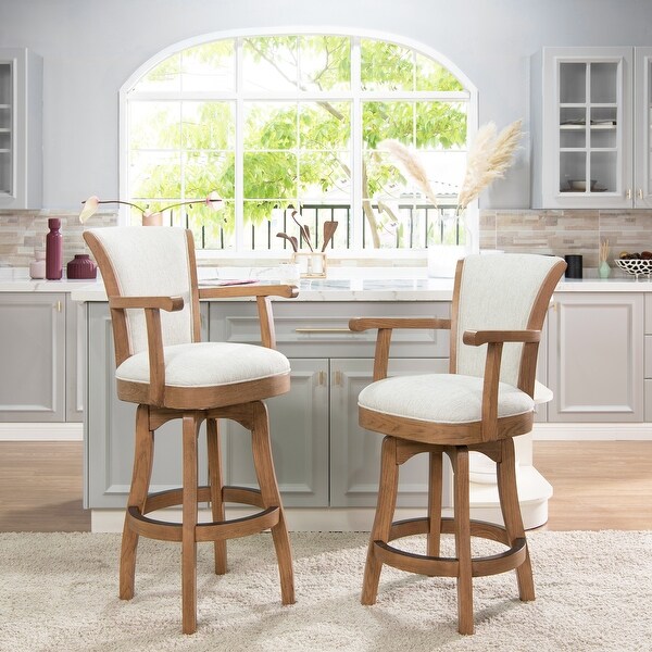 Williams Oak Wood Swivel Bar Stool and Counter Stool with Armrests