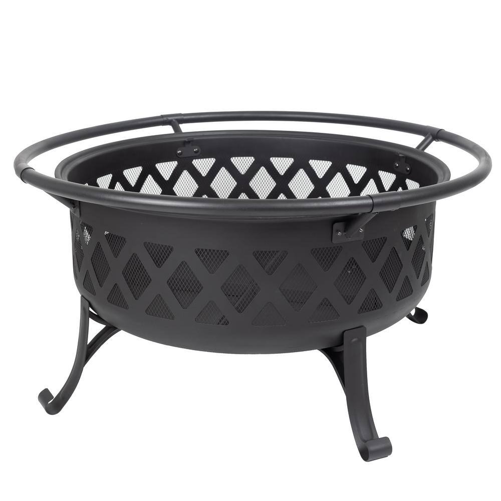 Pleasant Hearth Traverse 35 in. x 24.21 in. Round Steel Wood Burning Black Fire Pit OFW888R