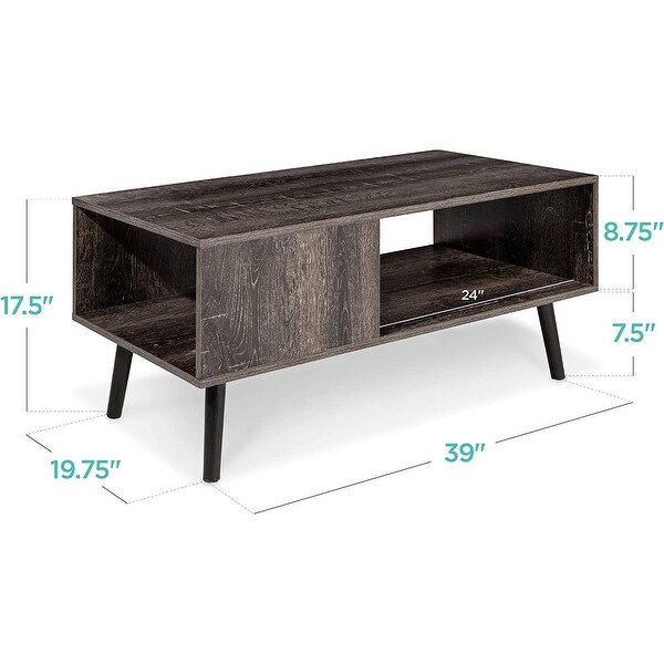 Modern Mid-Century Coffee Table Living Room Storage Shelf in Wood - 19.75