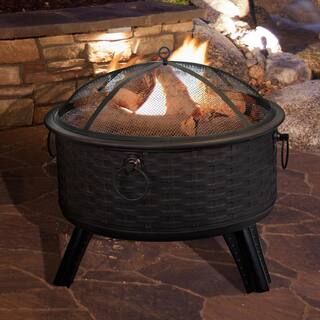 Pure Garden 26 in. Steel Round Woven Fire Pit with Cover M150075