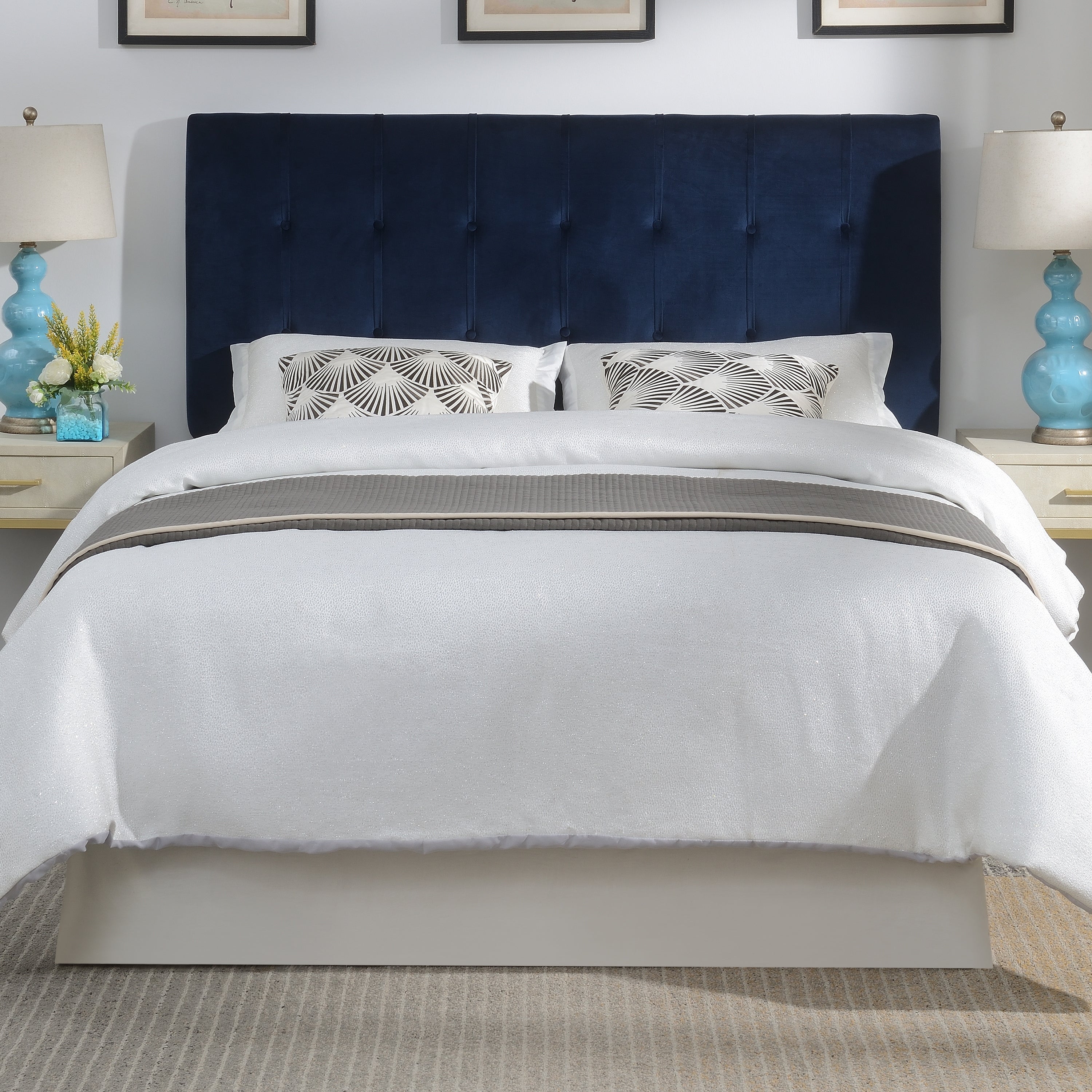 Copper Grove Roseau Navy Blue Velvet Queen Upholstered Headboard - - 36370361