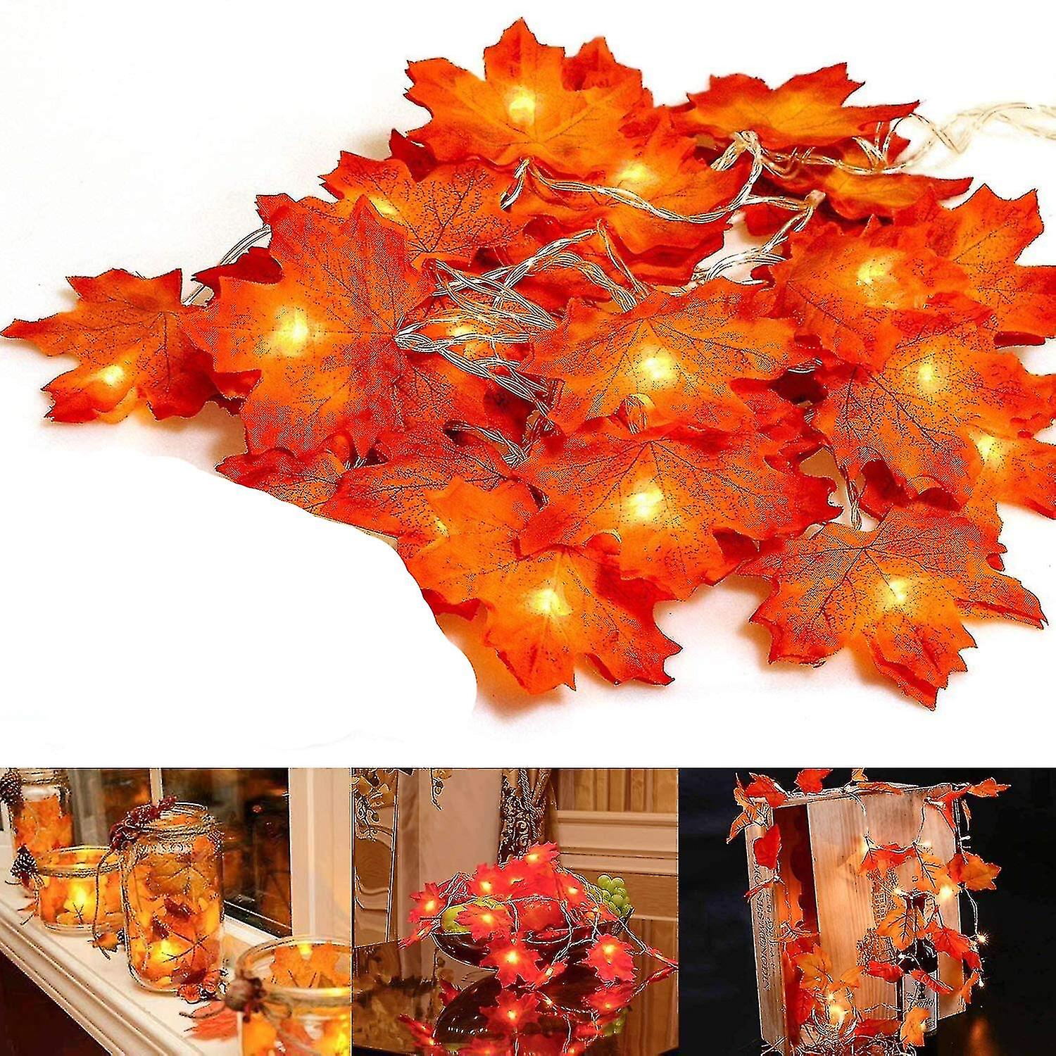 Fall Garland， Fall Leaves Garland， Maple Leaf String Lights， Fall Season 20 Lights， Perfect Decoration Compatible With Thanksgiving Day Decorations and