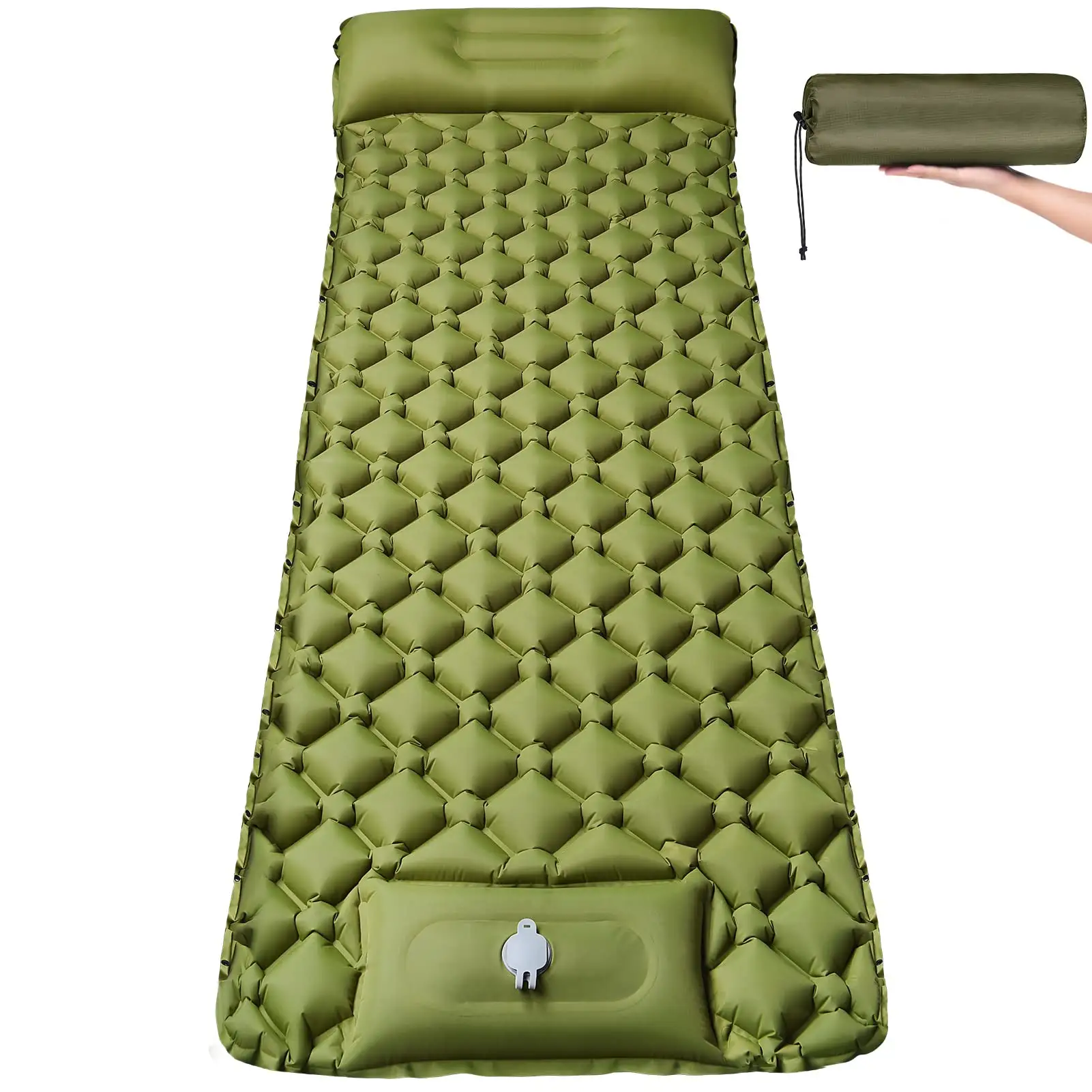 Portable Double Inflatable Camping Mattress Sleeping Pad Upgrade Foot Fast Inflatable Tent Mattress with Pillow Folding Mattress